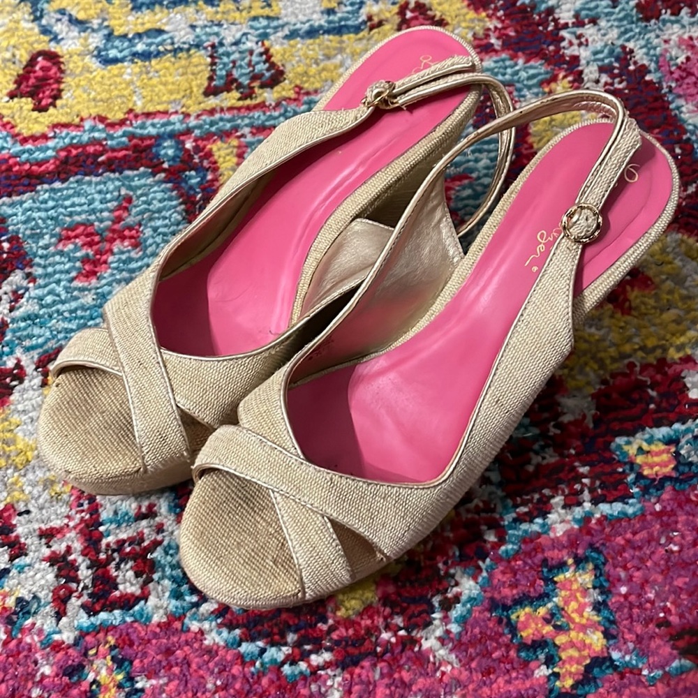 Lilly Pulitzer Gold Platform Wedges